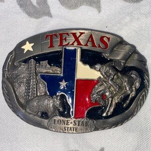 Vintage C&J Texas Lone Star State Belt Buckle 1988 CJ1496 Red White
Blue USA‎
